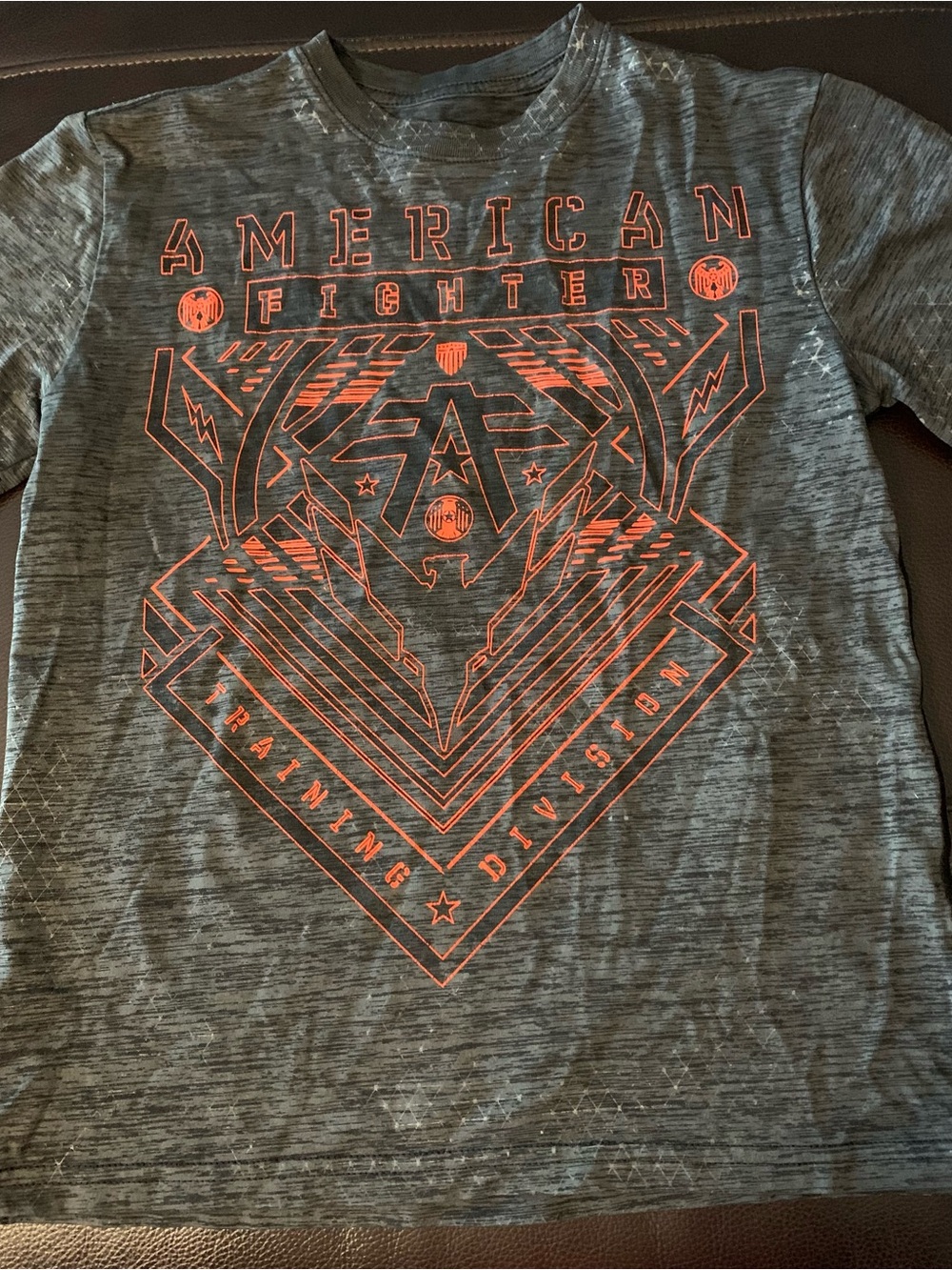American Fighter T-Shirt Juniors Medium Black Gray Orange Training Division Y2K